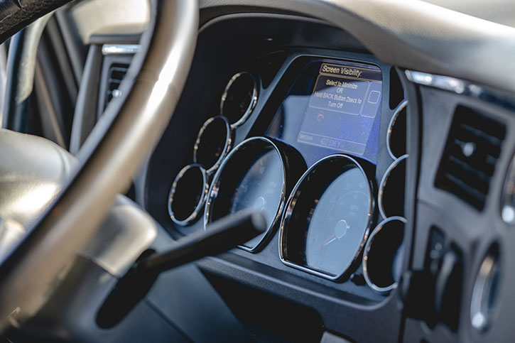 dashboard gauges in semi-truck