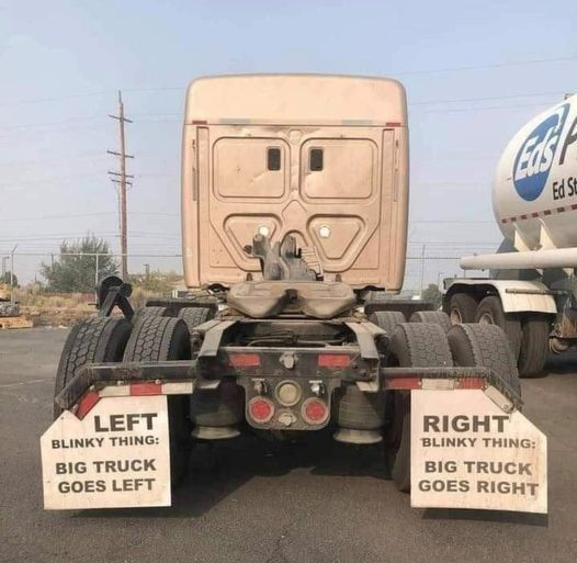 mud flaps that have turn signal instructions on them
