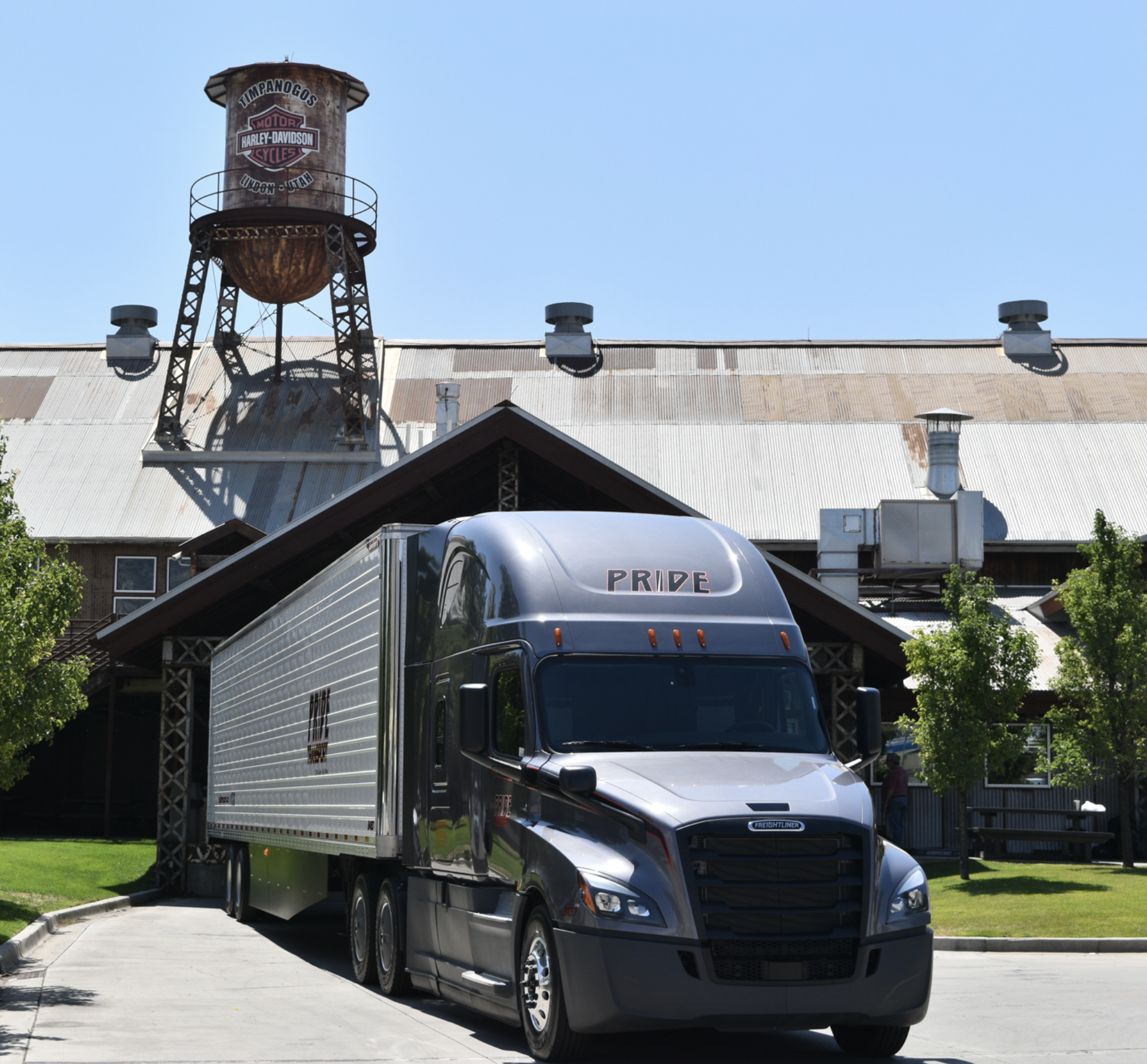 pride transport truck parked at harley davidson