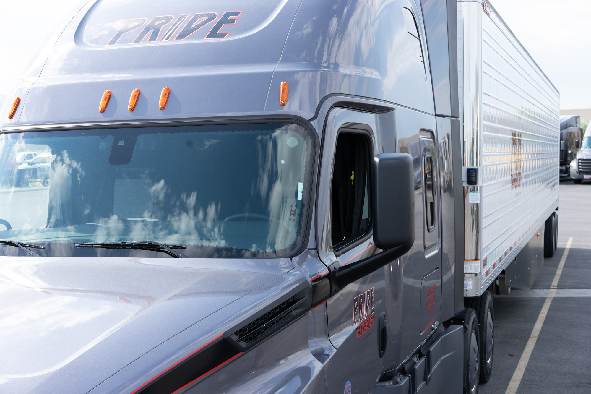 close up of a Pride Transport truck