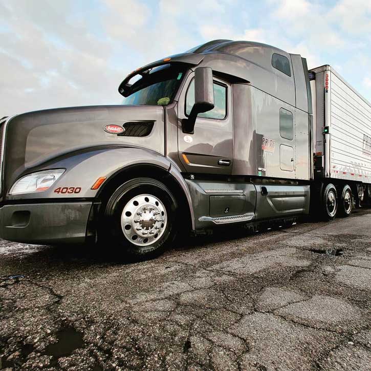 bugs eye view of a parked semi truck