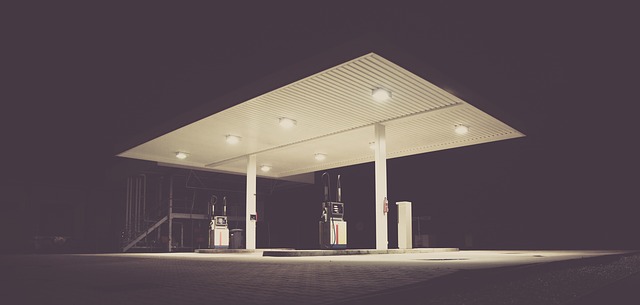 dimly lit gas station