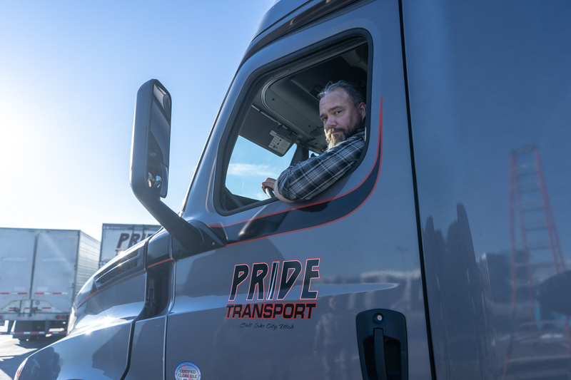 pride transport employee in truck