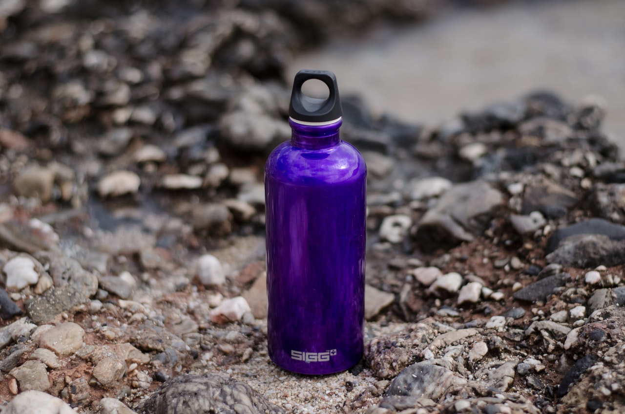 purple reusable water bottle