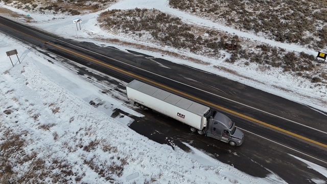 drone photo pride truck in winter