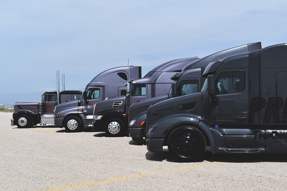 five Pride trucks lined up